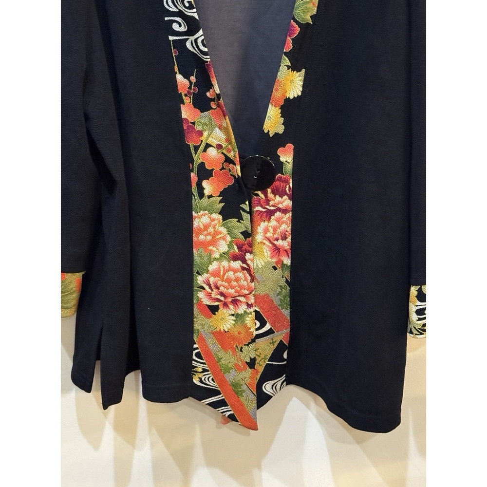 Soft Surroundings Black & Floral Asian Print Kimono Jacket Size 2X - Picture 4 of 11